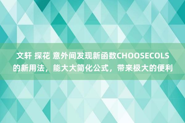 文轩 探花 意外间发现新函数CHOOSECOLS的新用法，能大大简化公式，带来极大的便利