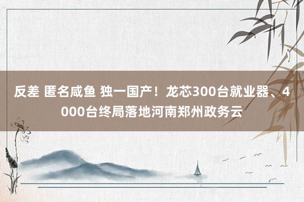 反差 匿名咸鱼 独一国产！龙芯300台就业器、4000台终局落地河南郑州政务云